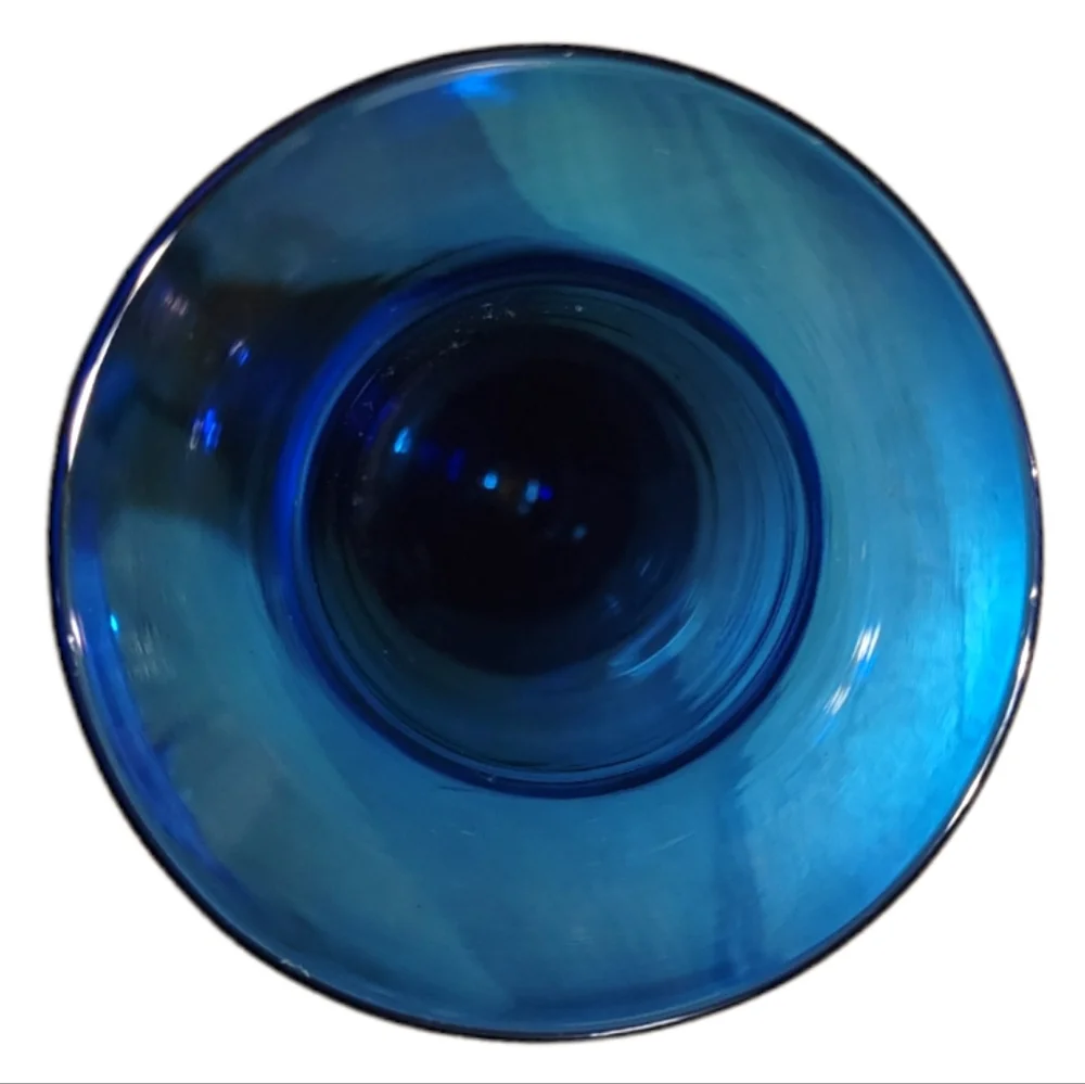 Vtg Vase Dark Midnight Heavy Blue Glass Tall Fluted Top